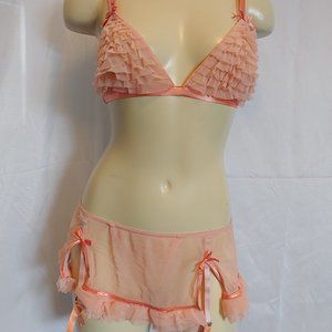 Vintage Frederick's of Hollywood peach ruffle set